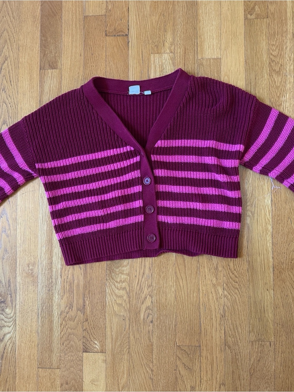 GAP Burgundy & Pink Striped Cropped Cardigan